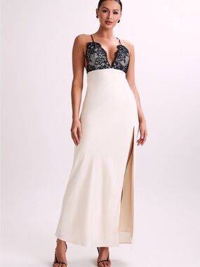 Meshki Gina Satin Slip Maxi Dress With Lace- Ivory